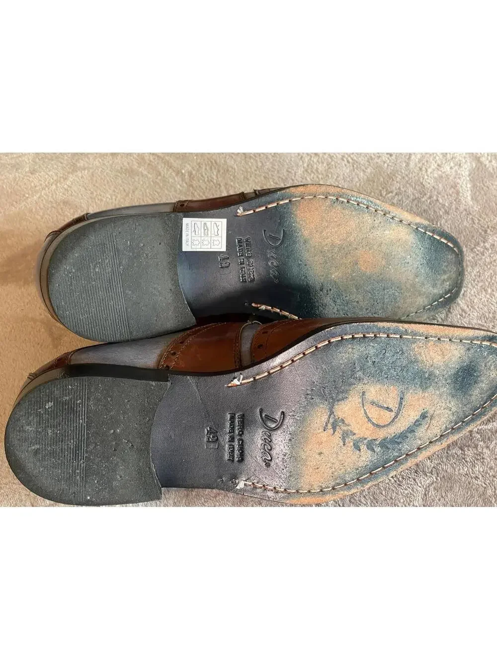 Duca Made in Italy Men's Leather Wingtip Oxfords Brown and Blue - Picture 6 of 8